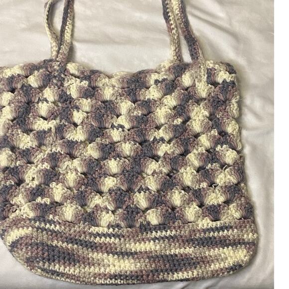 Market Tote‎ Bag Handbag purple, gray Ombre Handmade Crochet Knit beach tote - Picture 2 of 6